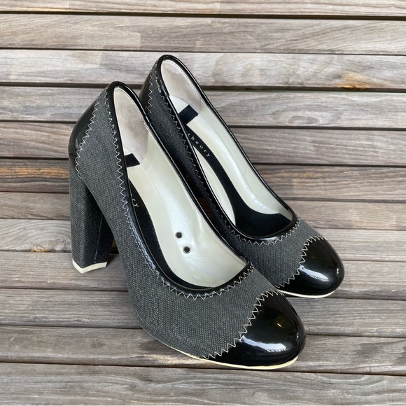 Theory Shoes - Theory Whip Stitch Black/Gray Block Heels Size 38/7